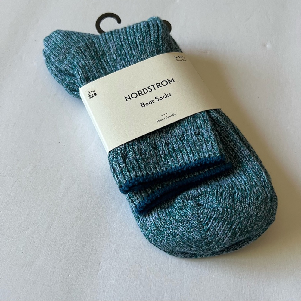 NORDSTROM MENS COTTON MARL RIB QUARTER BOOT SOCKS BLUE GREEN TEAL MULTI OS NWT